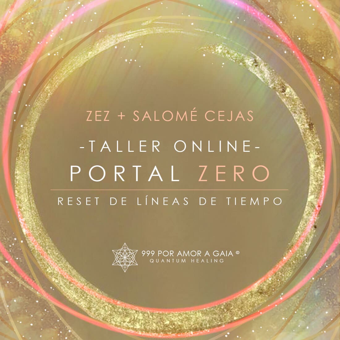 Meditación profunda con luz dorada, representando el reset de líneas de tiempo y la reconexión espiritual - Taller PORTAL ZERO con Zez.